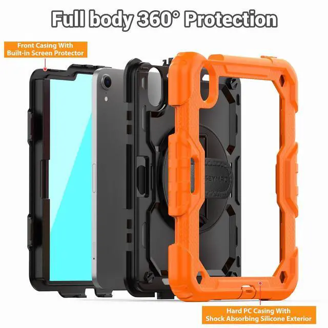 Alt view image 5 of 5 - SEYMAC Case for iPad mini 7 (A17 Pro) 2024/ Mini 6 8.3, Full-Body Shockproof Protective Case with Screen Protector, Rotating Stand, Hand/Shoulder Strap for iPad mini 7th/ 6th Generation, Orange
