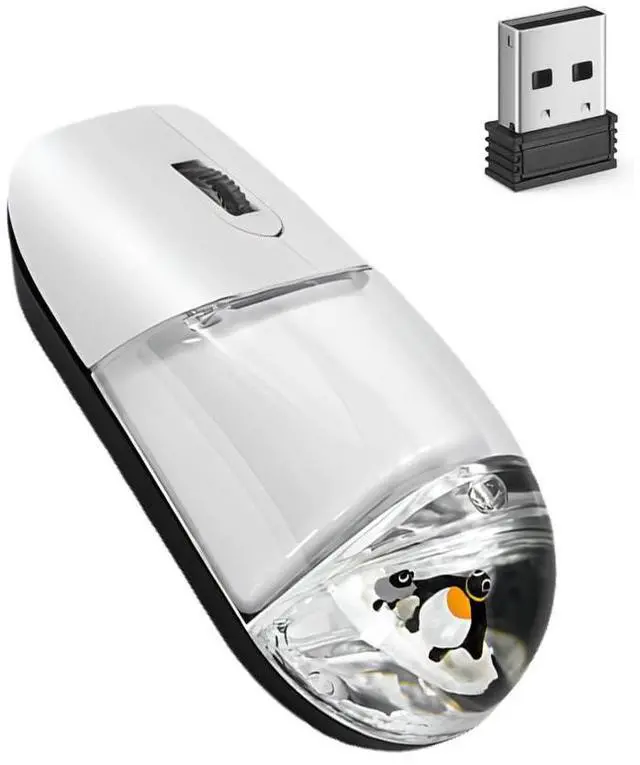 Main image of Wireless Mouse Cute White Aqua Water Mice Aesthetic Clear Silent Optical Portable Lightweight Retro Mice for PC Laptop Computer Macbook Kids Girl Women Gift with Liquid Water Section & Floater Penguin