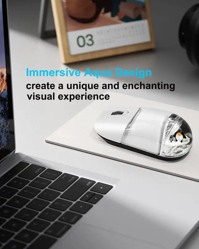 Alt view image 3 of 5 - Wireless Mouse Cute White Aqua Water Mice Aesthetic Clear Silent Optical Portable Lightweight Retro Mice for PC Laptop Computer Macbook Kids Girl Women Gift with Liquid Water Section & Floater Penguin