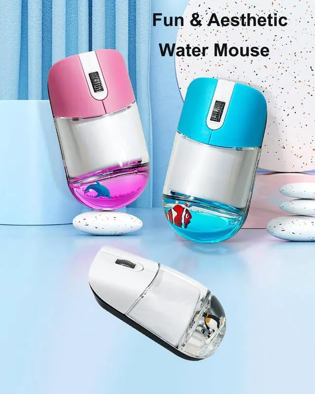 Alt view image 5 of 5 - Wireless Mouse Cute White Aqua Water Mice Aesthetic Clear Silent Optical Portable Lightweight Retro Mice for PC Laptop Computer Macbook Kids Girl Women Gift with Liquid Water Section & Floater Penguin