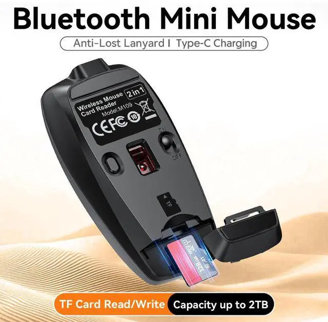 Alt view image 4 of 5 - Wireless Mouse Mini Small Finger Bluetooth Mouse with TF Card Reader,Silent Pocket Portable Handheld Tiny Compact USB Travel Optical Mice for PC Laptop Computer MacBook Tablet Kids Women Men Gift