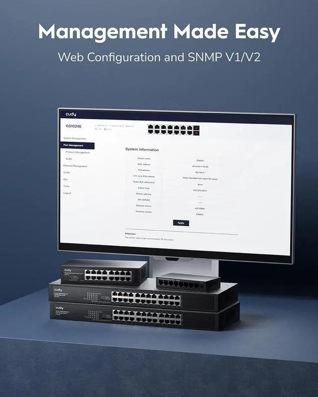 Alt view image 5 of 5 - Cudy GS1016E 16 Port Light Smart Managed Gigabit Switch Plug & Play, Sturdy Metal w/Shielded Ports QoS, VLAN, IGMP LAG, Rack-Mountable Steel Case