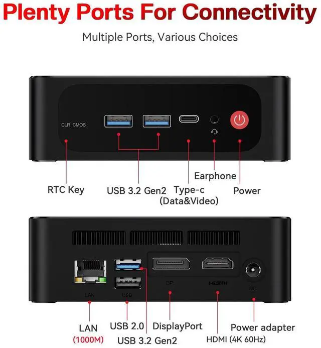 Alt view image 2 of 5 - Beelink SER5 with 8-Core AMD Ryzen 7 5825U, 16GB DDR4, 500GB NVMe M.2 SSD,Triple Display 4K@60Hz Output, Wi-Fi 6,RJ45,Bluetooth 5.2,W-11 Gaming Office Mini Computer