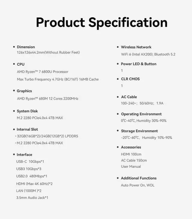 Alt view image 3 of 5 - Beelink EQR Mini PC W11 Pro, AMD Ryzen 7 6800U(8C/16T up to 4.7 GHz), 24GB DDR5 500G NVME SSD Graphics 12 core Built in PSU WiFi 6/BT5.2/Dual Display Mini PC Computer