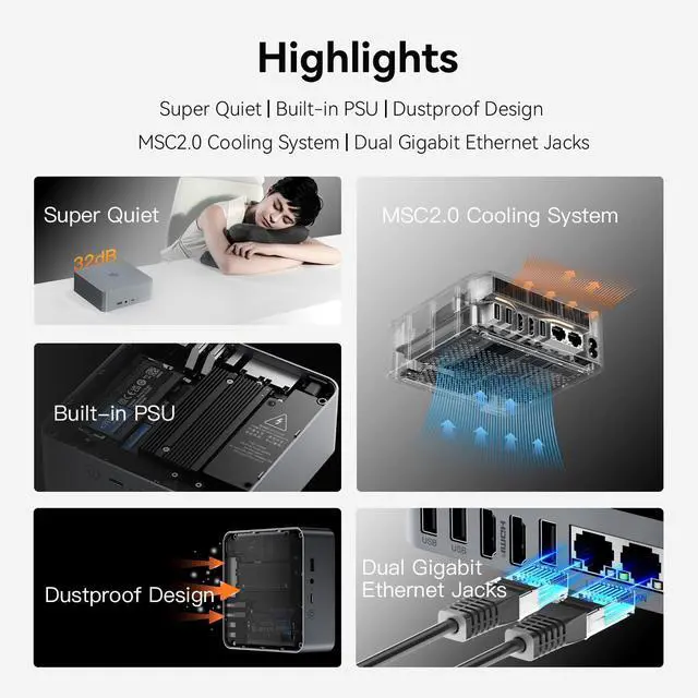 Alt view image 5 of 5 - Beelink EQR Mini PC W11 Pro, AMD Ryzen 7 6800U(8C/16T up to 4.7 GHz), 24GB DDR5 500G NVME SSD Graphics 12 core Built in PSU WiFi 6/BT5.2/Dual Display Mini PC Computer