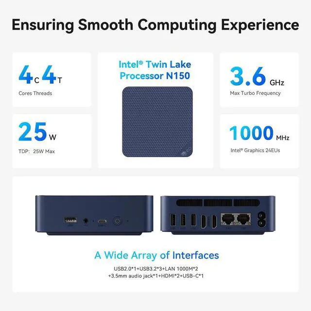 Alt view image 4 of 5 - Beelink EQ14 Mini PC with Processor N150,16G DDR4 1T SSD Mini Desktop Computer, WiFi6, 1000M Dual LAN Ports, BT5.2 Dual HDMI Business Mini Computer