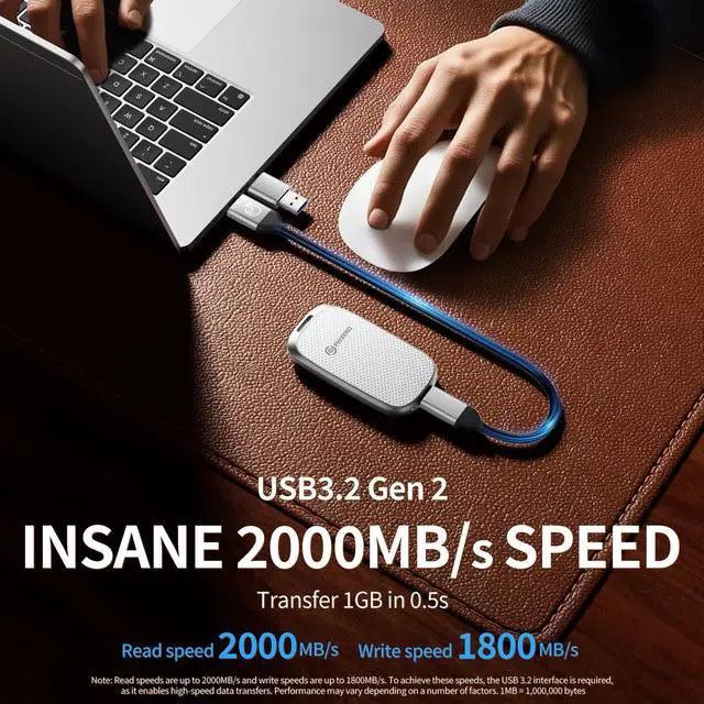 Alt view image 2 of 5 - PHIXERO P20 External Portable SSD 1TB,up to 2050Mb/s,External Solid State Drives with 2 in 1 USB C Cable with LED Indicator,USB 3.2 Gen 2 Portable Hard Drive for iPhone 15/16 PRO, Mac, PC & Laptops