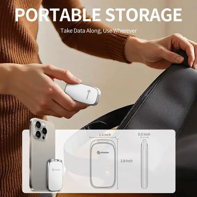 Alt view image 3 of 5 - PHIXERO P20 External Portable SSD 1TB,up to 2050Mb/s,External Solid State Drives with 2 in 1 USB C Cable with LED Indicator,USB 3.2 Gen 2 Portable Hard Drive for iPhone 15/16 PRO, Mac, PC & Laptops