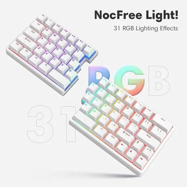 Alt view image 3 of 5 - NocFree Lite: Wireless Ergonomic Split Mechanical Keyboard with Poron Foam RGB Palm Rest, Hot Swappable, Compact 60% Layout, PBT Keycaps Programmable for Mac & Windows(Silent, New Premium Version)