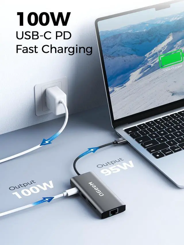 Alt view image 5 of 5 - QGeeM USB C Hub Ethernet,9 in 1 USB Type C Hub HDMI Multi-Port Converter Adapter,100W Pd, USB 3.0,SD/TF Card Reader,Compatible for MacBook Pro Air Ipad HP Dell Lenovo Chromebook etc.