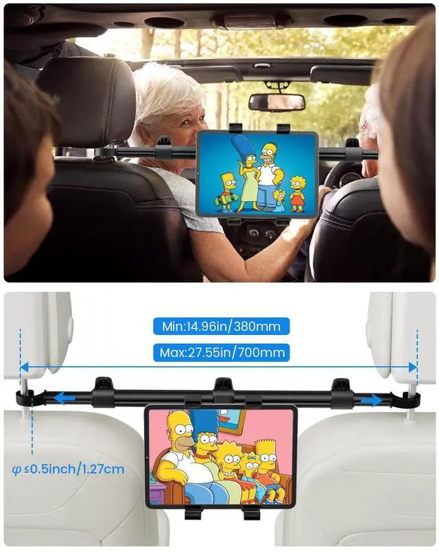 Alt view image 2 of 5 - OHLPRO Car Headrest Tablet Holder - [Adjustable Arm 14.96"-27.55"] [Lockable] Car Back Seat iPad Mount, Road Trip Essentials for Kids, for 7-11" Tablets, iPad Air Mini Pro, Galaxy Tab
