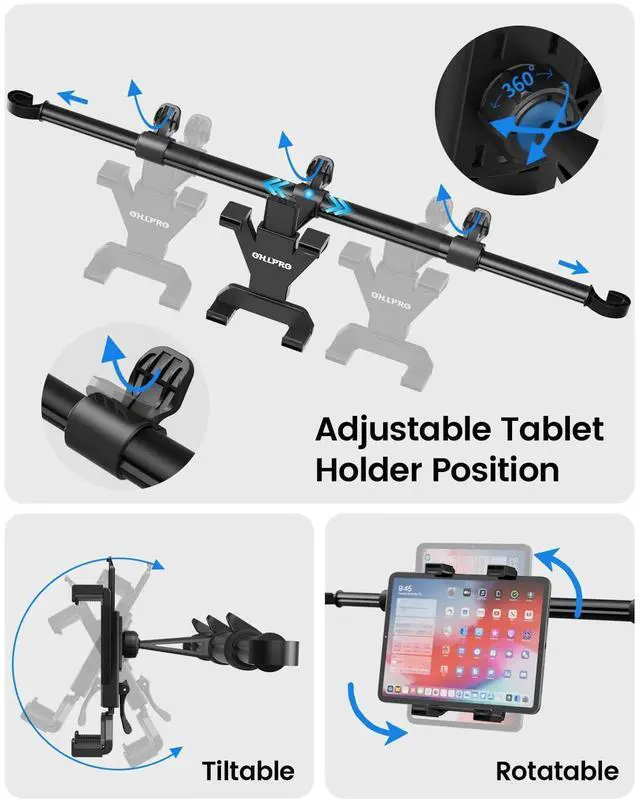 Alt view image 4 of 5 - OHLPRO Car Headrest Tablet Holder - [Adjustable Arm 14.96"-27.55"] [Lockable] Car Back Seat iPad Mount, Road Trip Essentials for Kids, for 7-11" Tablets, iPad Air Mini Pro, Galaxy Tab
