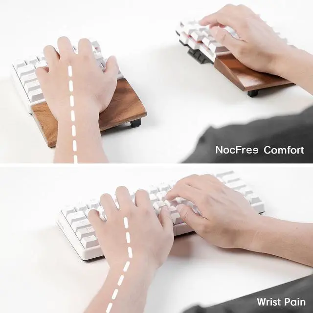 Alt view image 4 of 5 - NocFree Lite: Wireless Ergonomic Split Mechanical Keyboard with Poron Foam RGB Palm Rest, Hot Swappable, Compact 62% Layout, PBT Keycaps Programmable for Mac & Windows(Linear, New Premium Version)