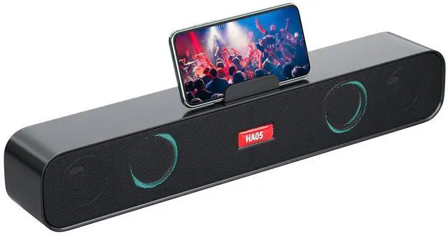 Main image of HI-PLANX Speakers with Phone Holder,Stereo Sound Bar Laptop Speaker for Desktop/Laptop/PC/Pad/Cellphone, Colorful Gradient Lighting Soundbar, USB Desktop Speaker Plug and Play