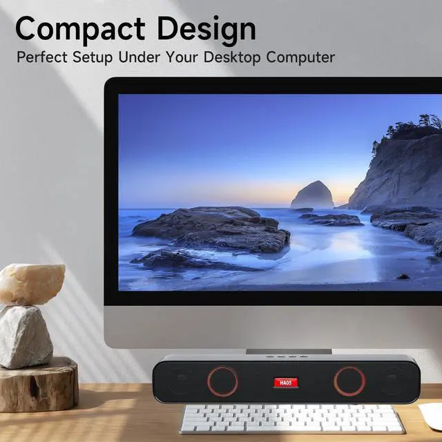 Alt view image 5 of 5 - HI-PLANX Speakers with Phone Holder,Stereo Sound Bar Laptop Speaker for Desktop/Laptop/PC/Pad/Cellphone, Colorful Gradient Lighting Soundbar, USB Desktop Speaker Plug and Play