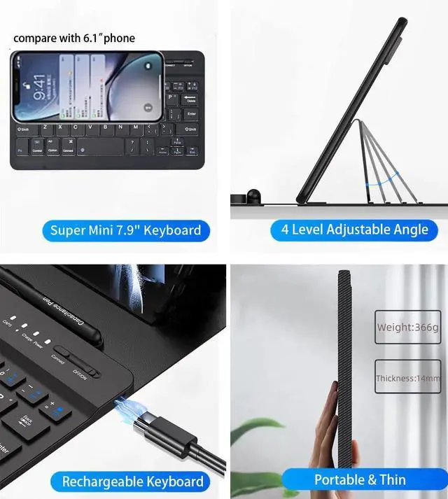 Alt view image 4 of 5 - for Samsung Galaxy Z Fold 7 6 5 Keyboard and Mouse, Portable Mini 7.9 inch Bluetooth Keyboard with Leather Case and Capacitive Pen, 4 in 1 Set for Z Fold7 6 Accessories