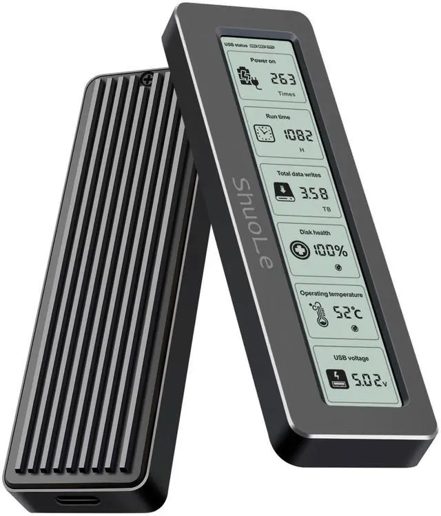 Main image of ShuoLe Aluminum M.2 SSD Enclosure Adapter with LCD Display Screen,USB 3.2 10Gbps USB C to NVMe PCIe SATA M-Key/(B+M) Key Solid State Drive External Case Support UASP Trim for SSD Size 2242 2260 2280