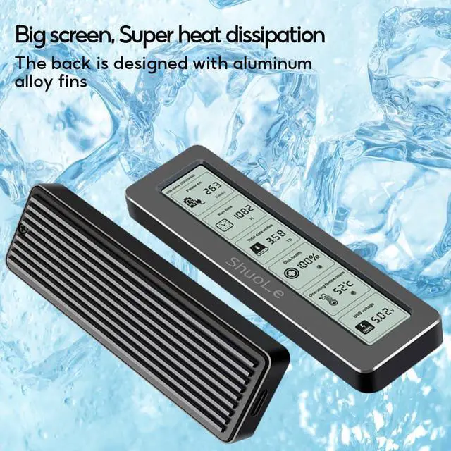 Alt view image 4 of 5 - ShuoLe Aluminum M.2 SSD Enclosure Adapter with LCD Display Screen,USB 3.2 10Gbps USB C to NVMe PCIe SATA M-Key/(B+M) Key Solid State Drive External Case Support UASP Trim for SSD Size 2242 2260 2280