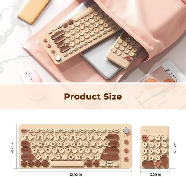 Alt view image 3 of 5 - Meetion Gamer Portable Bluetooth Colorful Computer Keyboards, Wireless Spilt Ergonomic Keyboard with Separate Numeric Keypad, Mini Numeric Keypad for Accountants/Left-Handed User,Creamy