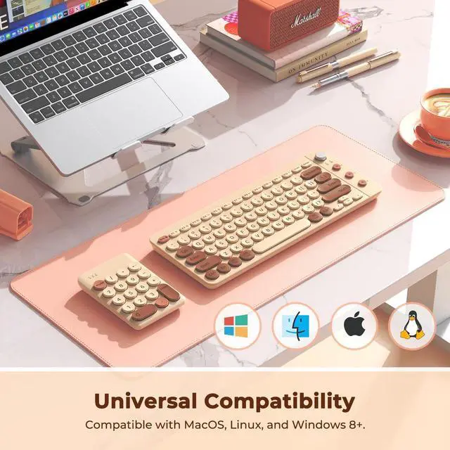 Alt view image 5 of 5 - Meetion Gamer Portable Bluetooth Colorful Computer Keyboards, Wireless Spilt Ergonomic Keyboard with Separate Numeric Keypad, Mini Numeric Keypad for Accountants/Left-Handed User,Creamy