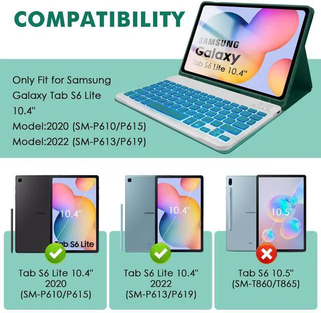 Alt view image 2 of 5 - SOPPY Backlit Keyboard Case for Samsung Galaxy Tab S6 Lite 10.4 Inch 2024/2022/2020(SM-P620/P624/P610/P613/P615/P619), Rechargeable Detachable Wireless S6 Lite, Slim Keyboard Case, Dark Green