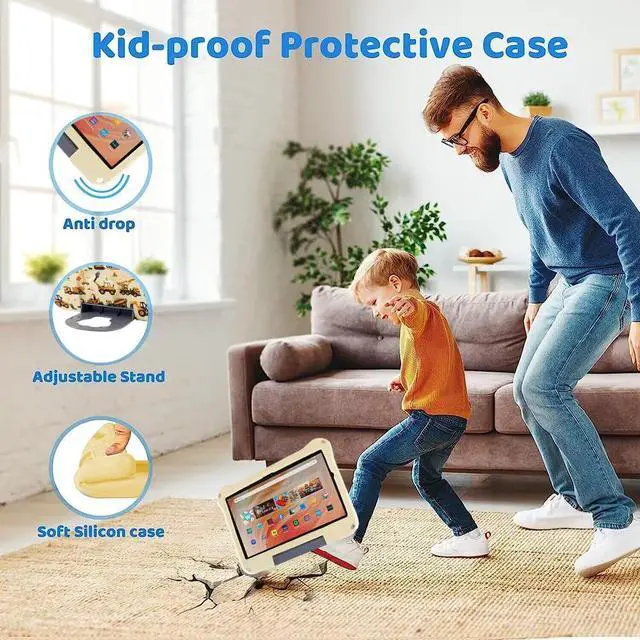 Alt view image 3 of 5 - Simicoo Excavator Kindle Fire HD 8 Kids Case with Stand, Shockproof EVA Foam, Yellow