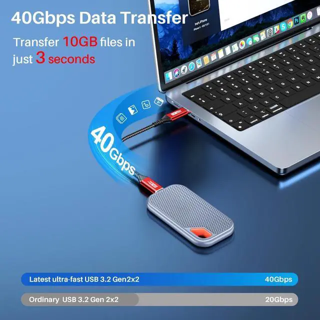 Alt view image 3 of 5 - USB C Monitor Cable [8K@60Hz/4K@144Hz], USB C 3.2 Gen 2x2 Video Cable, 40Gbps High Speed Data Transfer, 240W Charge for MacBook,Mac Mini,Portable Monitor,Laptop Screen Extender, Red(6.6FT+6.6FT)