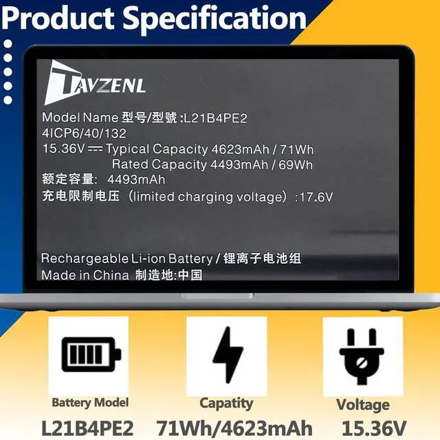 Alt view image 2 of 5 - TAVZENL L21B4PE2 71Wh Battery Replacement for Lenovo IdeaPad Yoga 7-16IAP7 Type 82QG 7-14IAL7 Type 82QE 7-14ARB7 Type 82QF Series L21L4PE0 L21M4PE3 15.36V 4623
