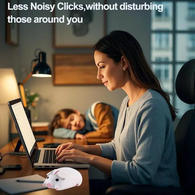 Alt view image 5 of 5 - Wireless Mouse Cute Pig Design Bluetooth Dual Mode Portable Compact Lightweight Silent Optical Kawaii Mice for PC Laptop Computer Tablet Macbook Pro/Air Kids Girls Student School Office Gift White