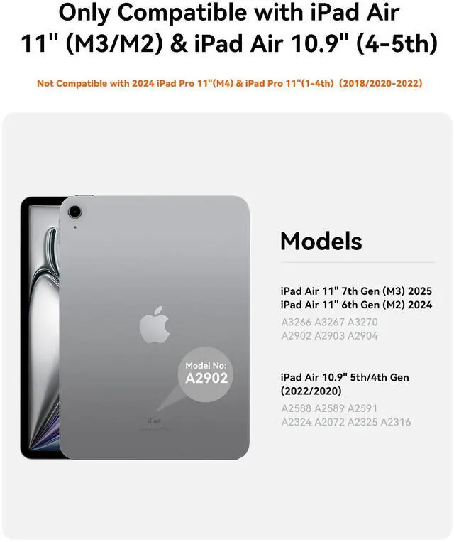 Alt view image 3 of 5 - Magnetic Case Compatible with iPad Air 4/5th Generation Case(2020/2022), Replacement for iPad Air 11-Inch M2/M3, Lightweight Four-Corner Protective Folio Origami Cover, Can Landscape and Portrait