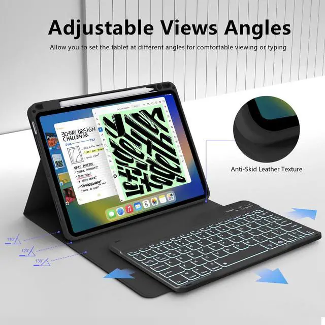 Alt view image 5 of 5 - SZPSGC Case for iPad Air 11 inch (M3/M2, 2025/2024)/ iPad Air 5th 4th Generation with Keyboard, 7 Colors Backlit Detachable Wireless Keyboard Cover with Pencil Holder, Black