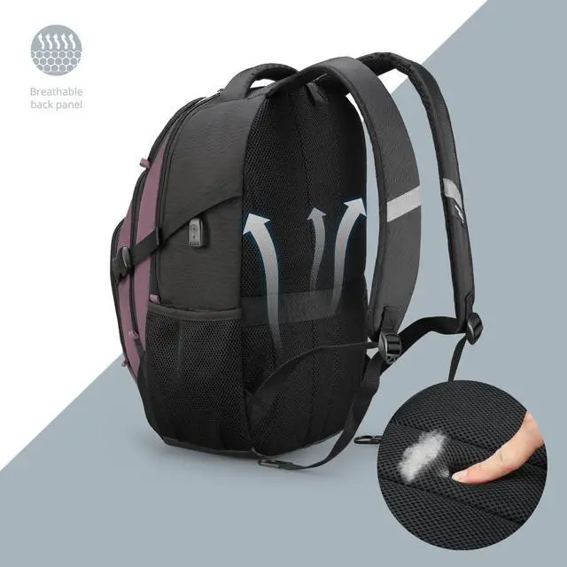 Alt view image 5 of 5 - Swissdigital Design Business Laptop Backpack with Smart USB Charging Port, Travel Backpack Fits 15.6 inches Laptops, Water Repellent College Backpack for Women, Light Purple/Black | SD803