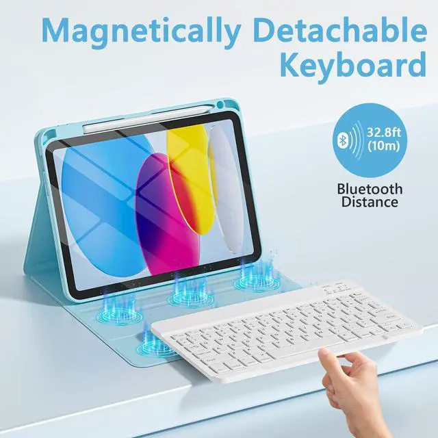 Alt view image 4 of 5 - TaIYanG for iPad A16 11/10th Generation Case with Keyboard- Detachable Bluetooth Keyboard Case with Pencil Holder, Thin & Light- Folio Cover for iPad 11 inch A16 2025 10th Gen 10.9 Inch 2022 (Blue)