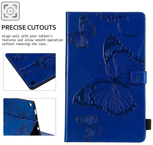 Alt view image 5 of 5 - Wallet Case for Fire HD 10 (9th/7th/5th Generation, 2019/2017/2015), Techcircle Butterflies Embossed Stand Folding Cover with Card/Cash Holder, for  Fire HD 10.1" Tablet, Auto Sleep/Wake, Navy