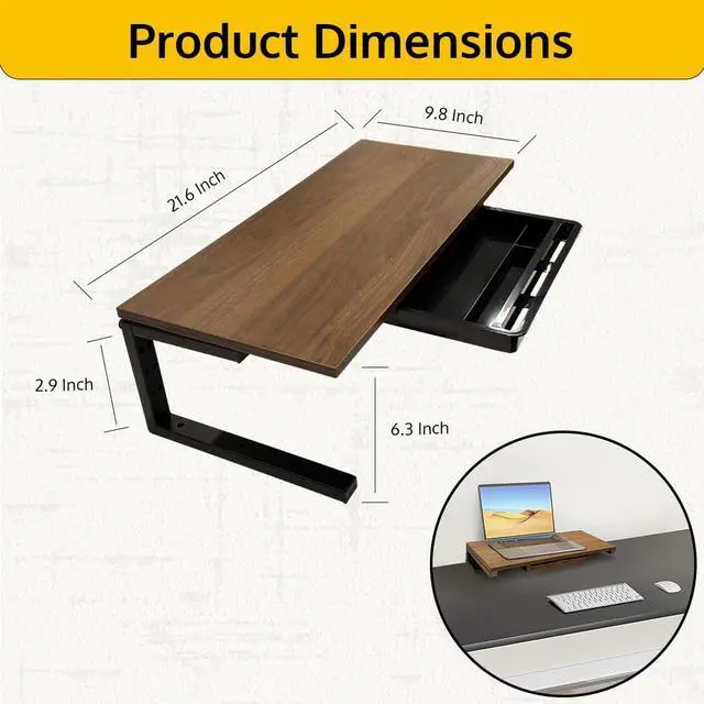 Alt view image 3 of 5 - ThriveHive Clamp on Desk Shelf Monitor Rise Laptop Stand - Dark Brown