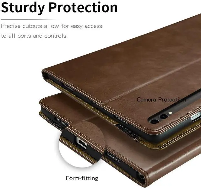 Alt view image 5 of 5 - Case for Samsung Galaxy Tab S10 Plus 2024/Tab S9 Plus 2023/S8 Plus 2022/S7 FE 2021/S7 Plus 2020 12.4 inch Business PU Leather Tablet Cover with Card Slot Pen Holder for X820/X810/X800/T970-Brown
