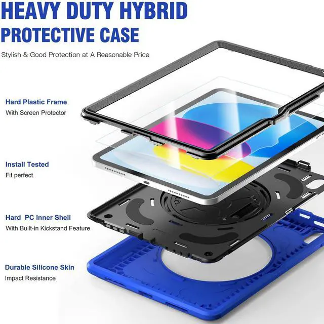 Alt view image 3 of 5 - TSQQST Case for iPad (A16) 11th/10th Generation Cool Design for Men 10.9 Inch 2025 2022 | Heavy Duty Protection with Screen Protector for Field Work | Strap for Use On The Go | Navy Blue