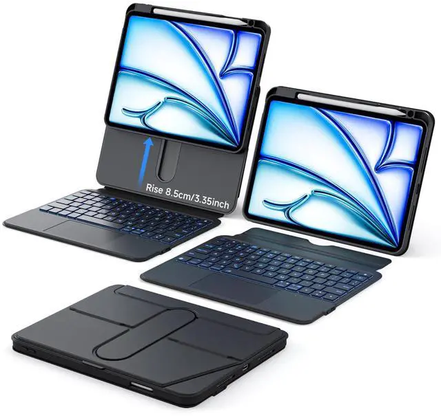 Alt view image 2 of 5 - Tiaota iPad 10.2 inch Case with Keyboard Detachable 9/8/7th Generation Magic Keyboard Trackpad, 360 Rotatable Cover with Pencil Holder Multi Angle Stand Teclado para iPad 9/8/7 Gen Case Black