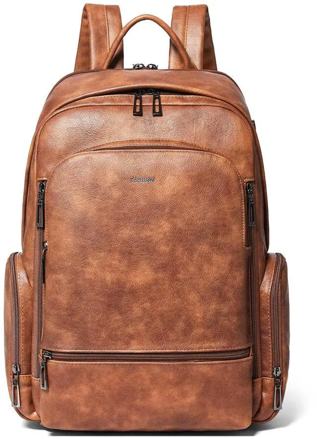 Main image of tiamyi Leather Backpacks for Women,15.6 inch Leather Laptop Backpack Women Computer Backpack Laptop Back Pack,Stylish Backpack Purse Work Travel College,Brown