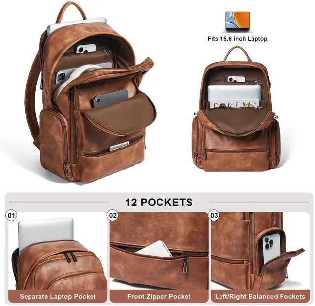 Alt view image 4 of 5 - tiamyi Leather Backpacks for Women,15.6 inch Leather Laptop Backpack Women Computer Backpack Laptop Back Pack,Stylish Backpack Purse Work Travel College,Brown