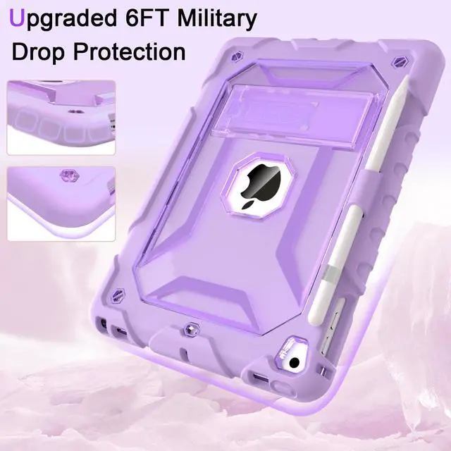 Alt view image 4 of 5 - TIMISM iPad Case with Shoulder Strap - 6th/5th Gen, Air 2 & Pro 9.7 Compatible, Heavy Duty Shockproof Protection, Purple with Pencil Holder