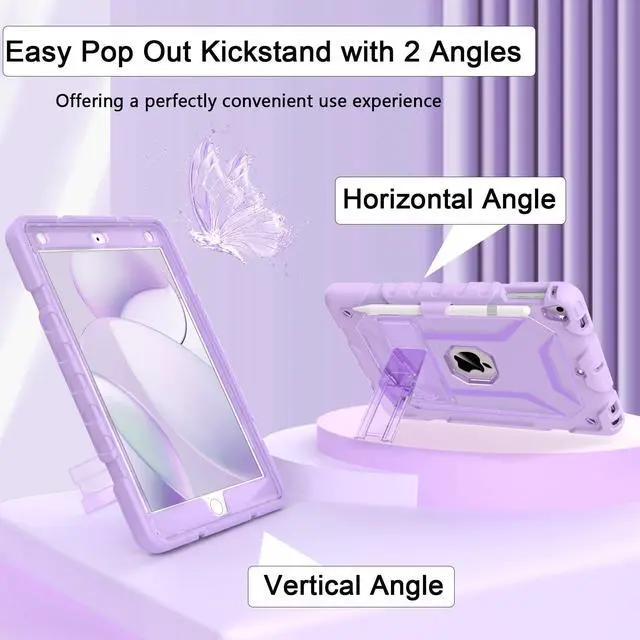 Alt view image 3 of 5 - TIMISM iPad Case with Shoulder Strap - 6th/5th Gen, Air 2 & Pro 9.7 Compatible, Heavy Duty Shockproof Protection, Purple with Pencil Holder