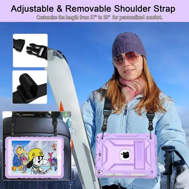 Alt view image 5 of 5 - TIMISM iPad Case with Shoulder Strap - 6th/5th Gen, Air 2 & Pro 9.7 Compatible, Heavy Duty Shockproof Protection, Purple with Pencil Holder