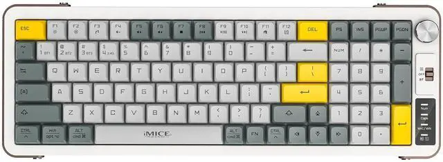 Main image of TISHLED Wireless Keyboard with Volume Knob, 2.4G+Bluetooth Multi-Device Keyboard USB-C Rechargeable, Compact 99-Key with Number Pad, Comfortable Scissor Switches for Win/Mac, White+Grey+Yellow