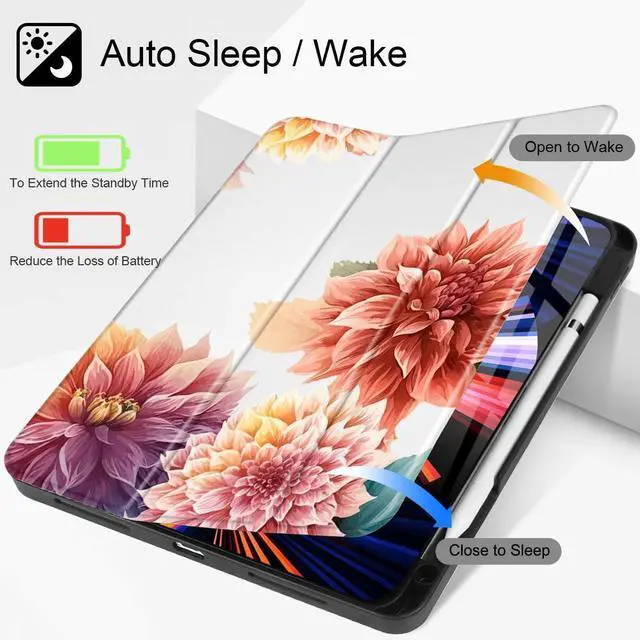 Alt view image 2 of 5 - Tuiklol for iPad Pro 11 inch Case (5th Generation 2024) M4 Chip - Support Pencil 2rd / USB-C Holder, Slim TPU Protective Stand Back Cover with Smart Trifold Stand Auto Wake/Sleep,Big Flowers
