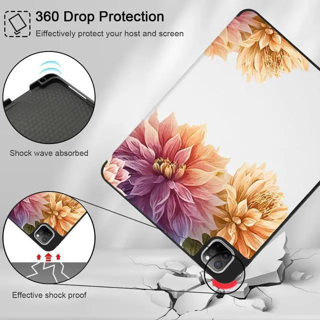 Alt view image 5 of 5 - Tuiklol for iPad Pro 11 inch Case (5th Generation 2024) M4 Chip - Support Pencil 2rd / USB-C Holder, Slim TPU Protective Stand Back Cover with Smart Trifold Stand Auto Wake/Sleep,Big Flowers