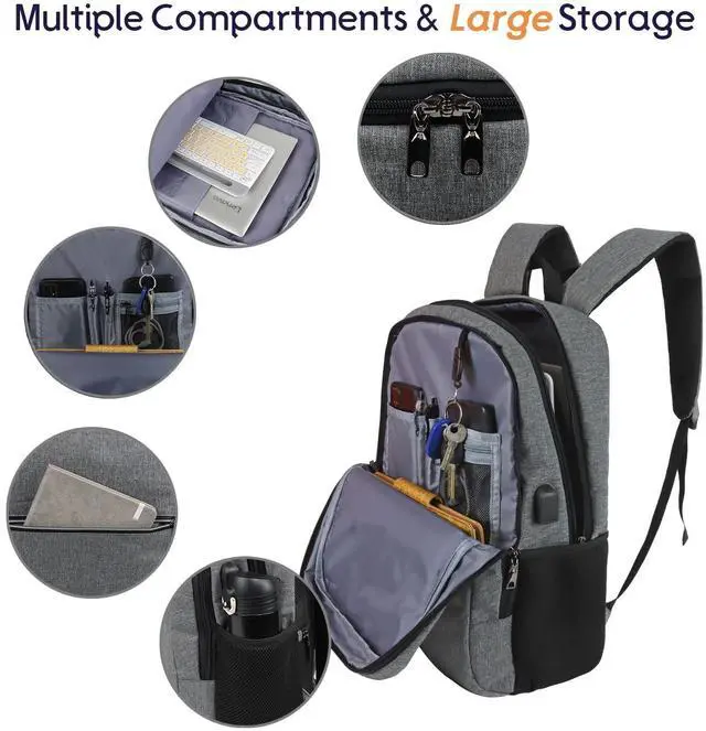 Alt view image 3 of 5 - TITILT Laptop Backpack for Men Women, Travel Business Backpack with USB Charging Port and Anti Theft Pocket, Fits 17 Inch Laptop,Grey