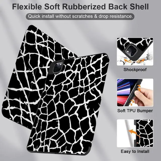 Alt view image 4 of 5 - TWOLSKOO Case for iPad Pro 11-inch 4th Generation 2022, [Built-in Pencil Holder] Trifold Stand & Auto Wake/Sleep, Shockproof Cover Soft Back Shell, Also Fit iPad Pro 11" 3rd/2nd/1st Gen, Giraffe