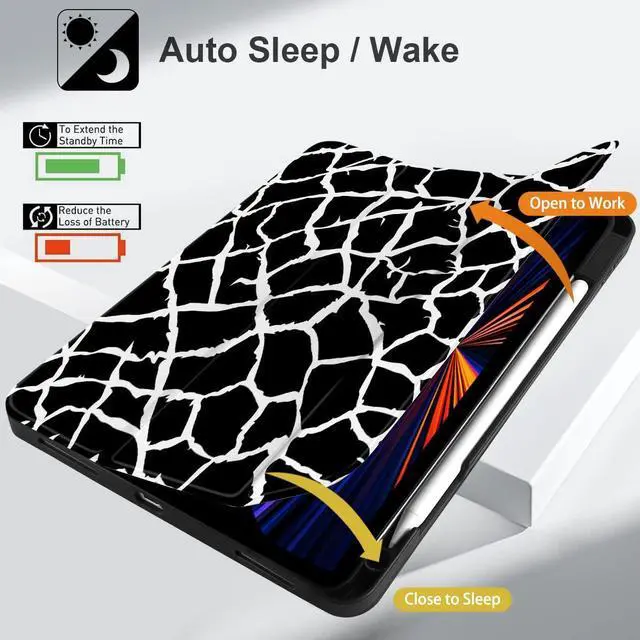 Alt view image 5 of 5 - TWOLSKOO Case for iPad Pro 11-inch 4th Generation 2022, [Built-in Pencil Holder] Trifold Stand & Auto Wake/Sleep, Shockproof Cover Soft Back Shell, Also Fit iPad Pro 11" 3rd/2nd/1st Gen, Giraffe