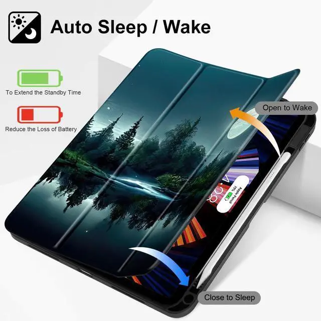 Alt view image 2 of 5 - Tuiklol Case for iPad 11 inch (A16 Chip) 2025 Generation 11th / iPad 10.9 inch 2022 10th Gen,Slim Stand Hard Case Pencil Holder with TPU Back Cover & Trifold Stand & Auto Wake/Sleep, Night Forest